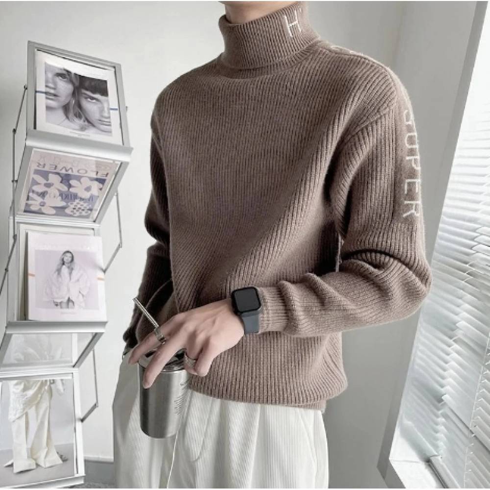Man Clothes High Collar Knitted Sweaters for Men Pullovers Turtleneck White Letter Golf New in Best Selling Products