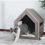 Modern Dog and Cat House with Acrylic Door and Mattress Pet Furniture Indoor Dog House Kennel Wood House for Dogs